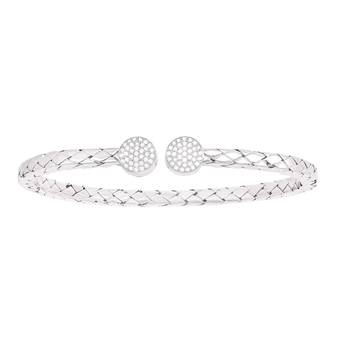 Bracelet jonc de luxe ovale en or blanc 14 carats avec diamants