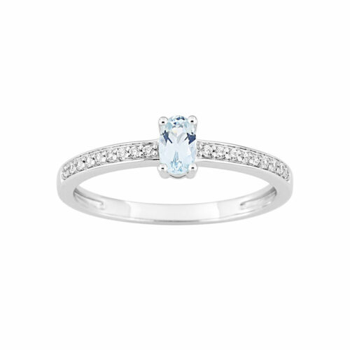 Bague Aigue-Marine Diamants or Blanc