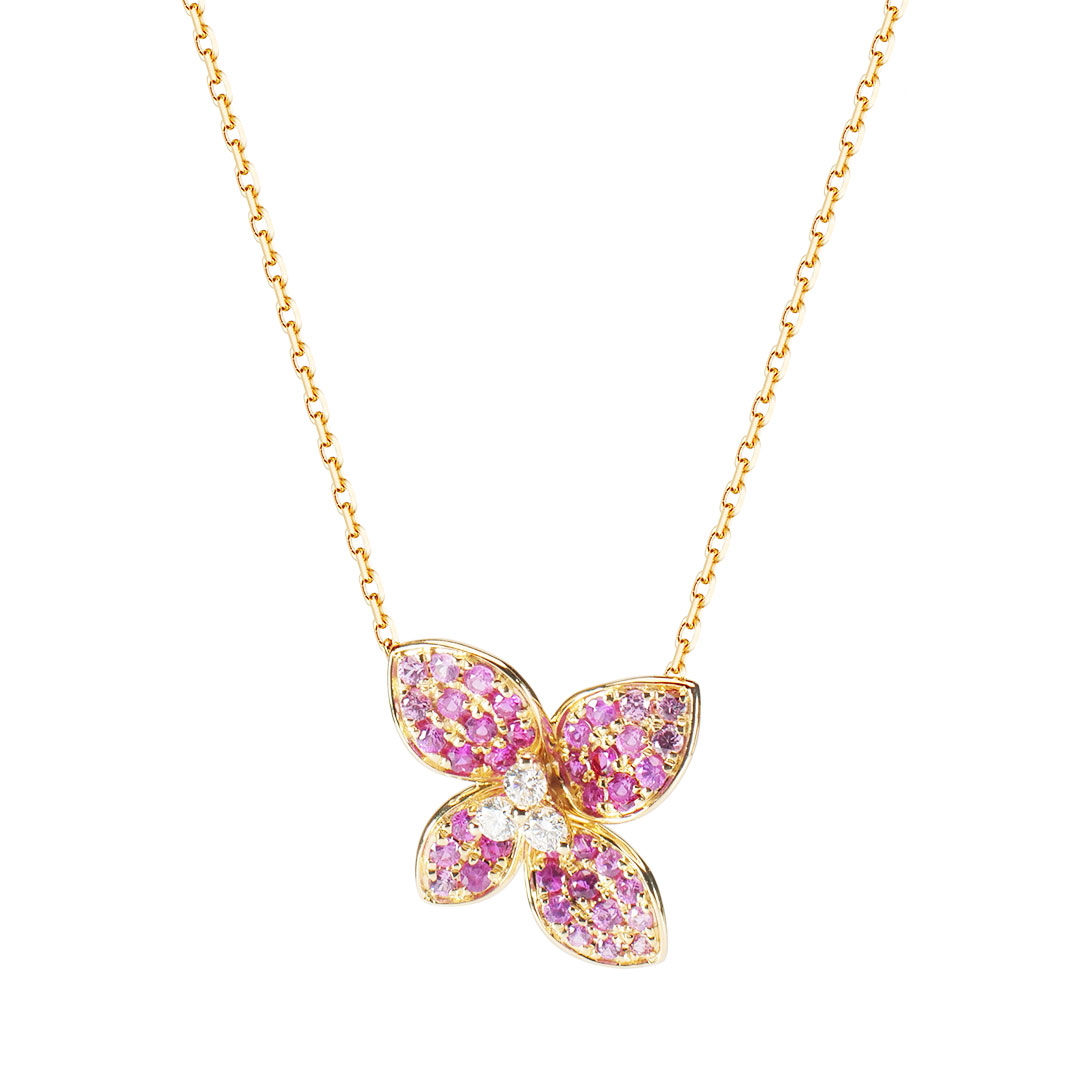 Collier fleur de saphirs roses