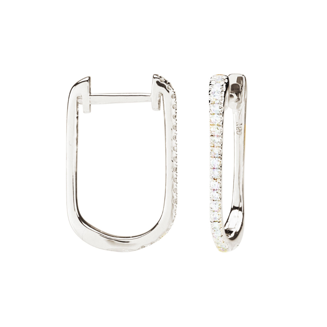 Oval white gold diamond hoops