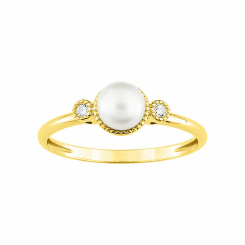 Bague perle diamant or jaune