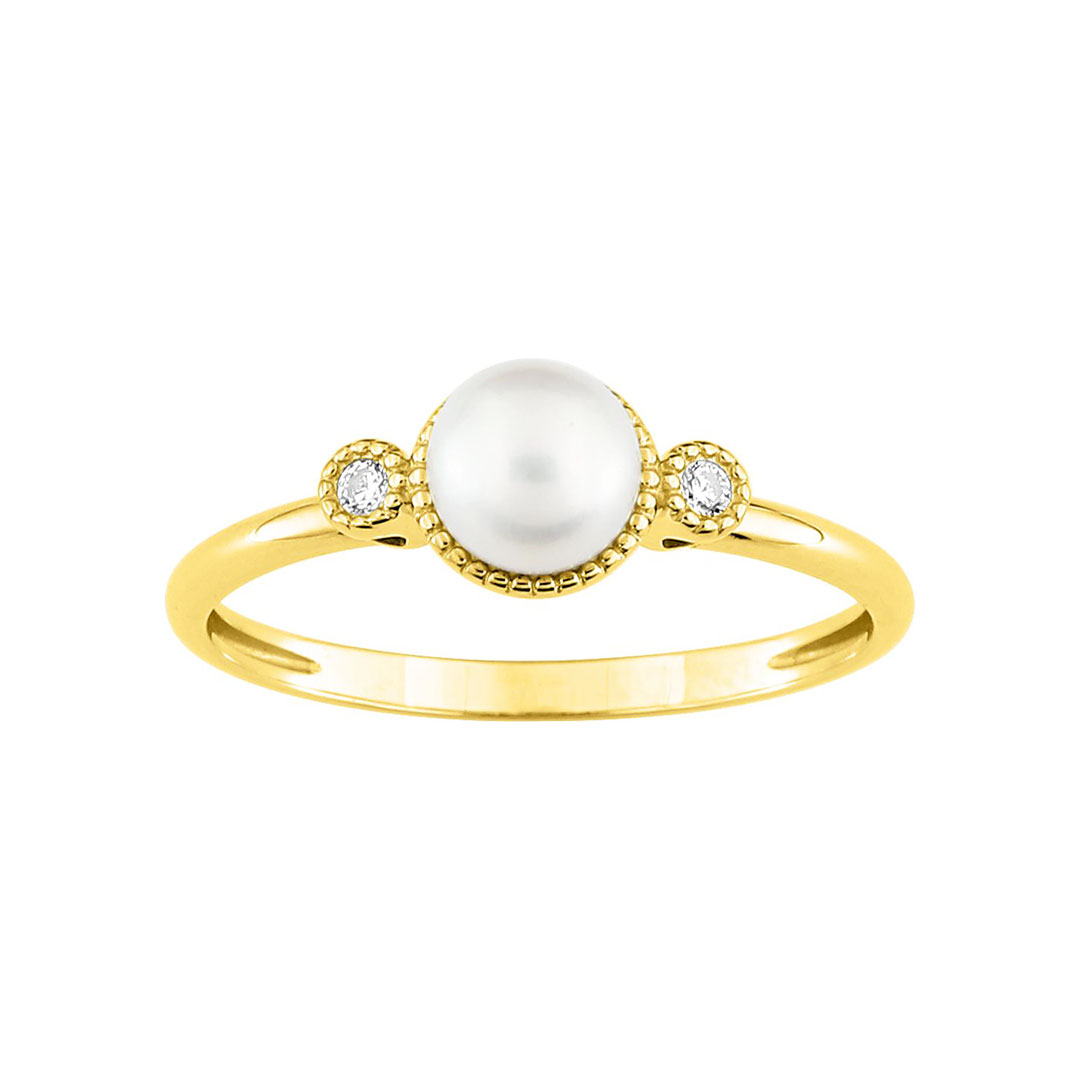 Bague perle diamant or jaune