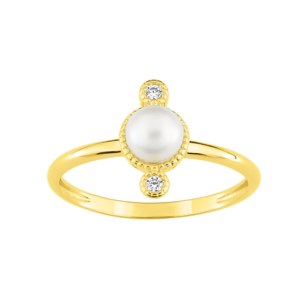 Bague perle diamant or jaune