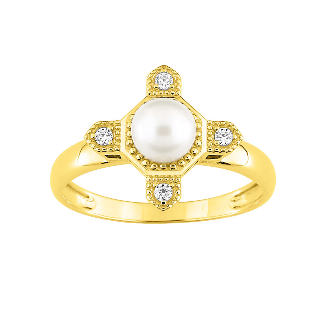 Bague perle diamant or jaune