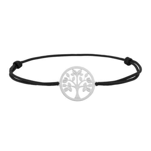 Bracelet cordon arbre de vie or blanc