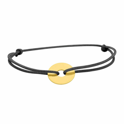 Bracelet cordon noir disque or