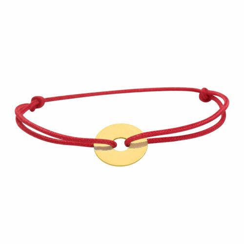 Bracelet cordon rouge disque or