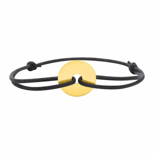 Bracelet cordon noir disque or