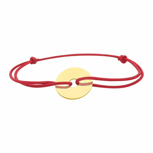 Bracelet cordon rouge disque or