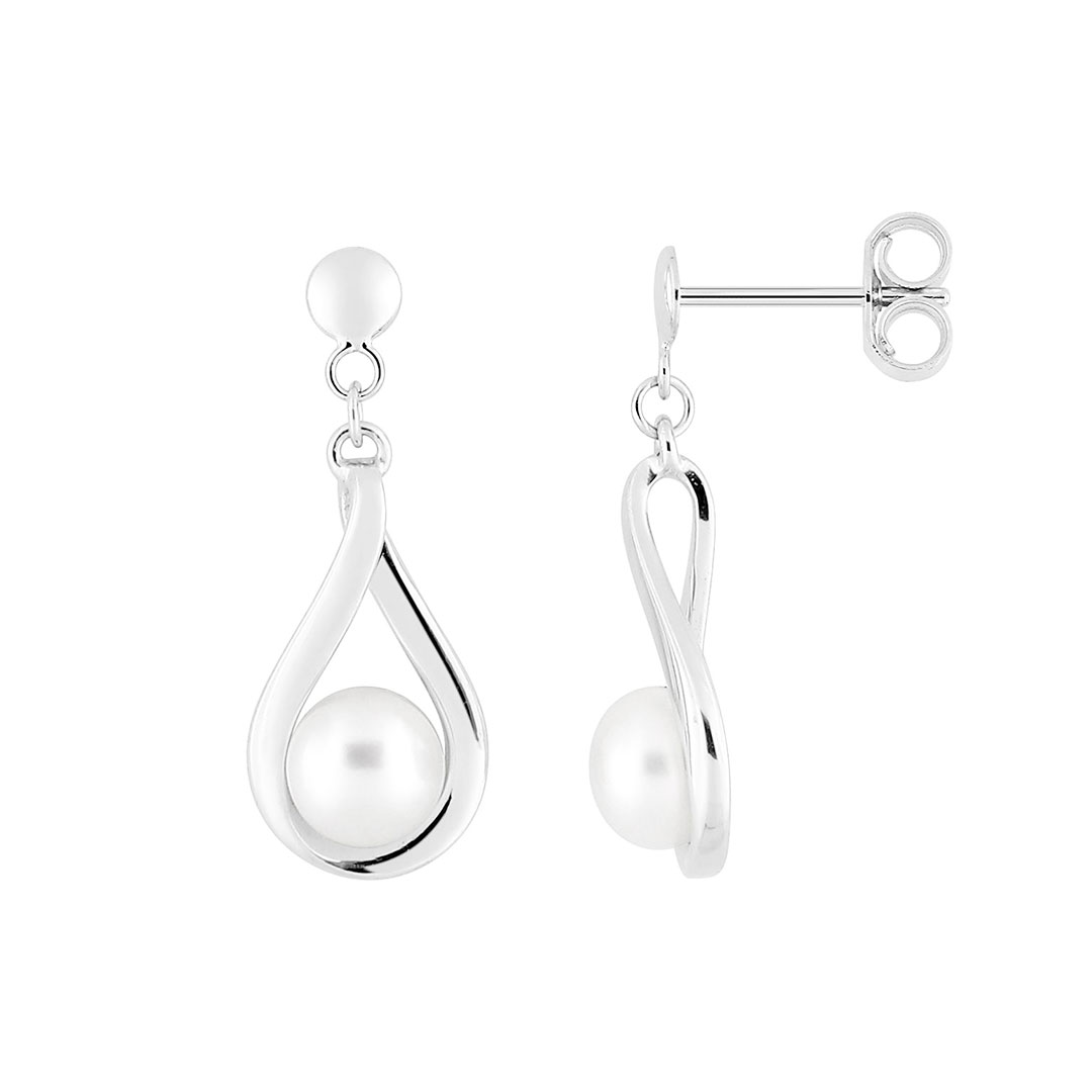 Boucles oreilles pendantes perle or