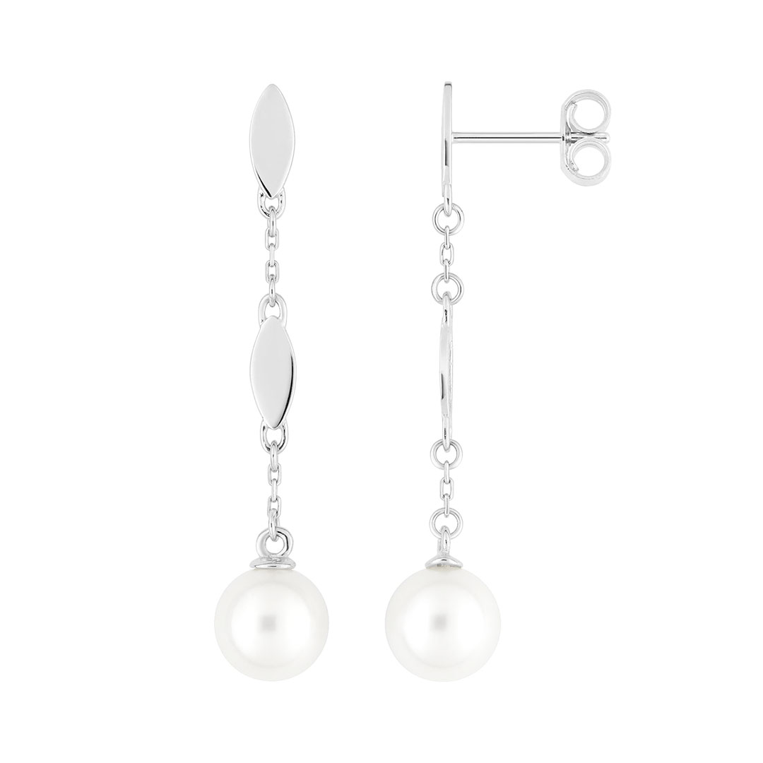 Boucles oreilles pendantes perle or