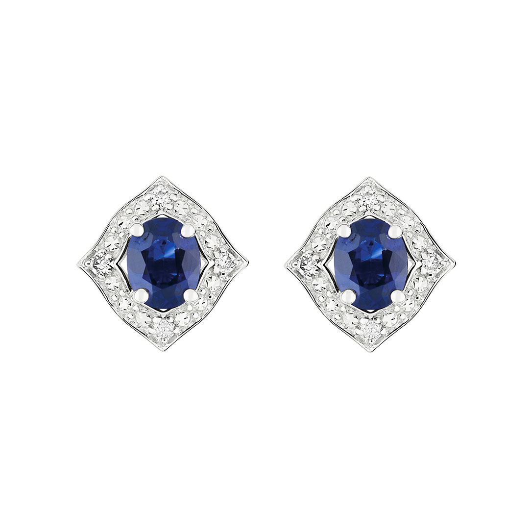 boucles d'oreilles saphir ovale diamant