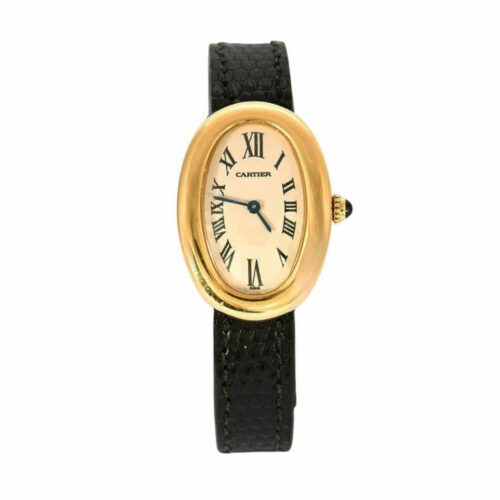 Montre Cartier Baignoire Or Cuir Noir